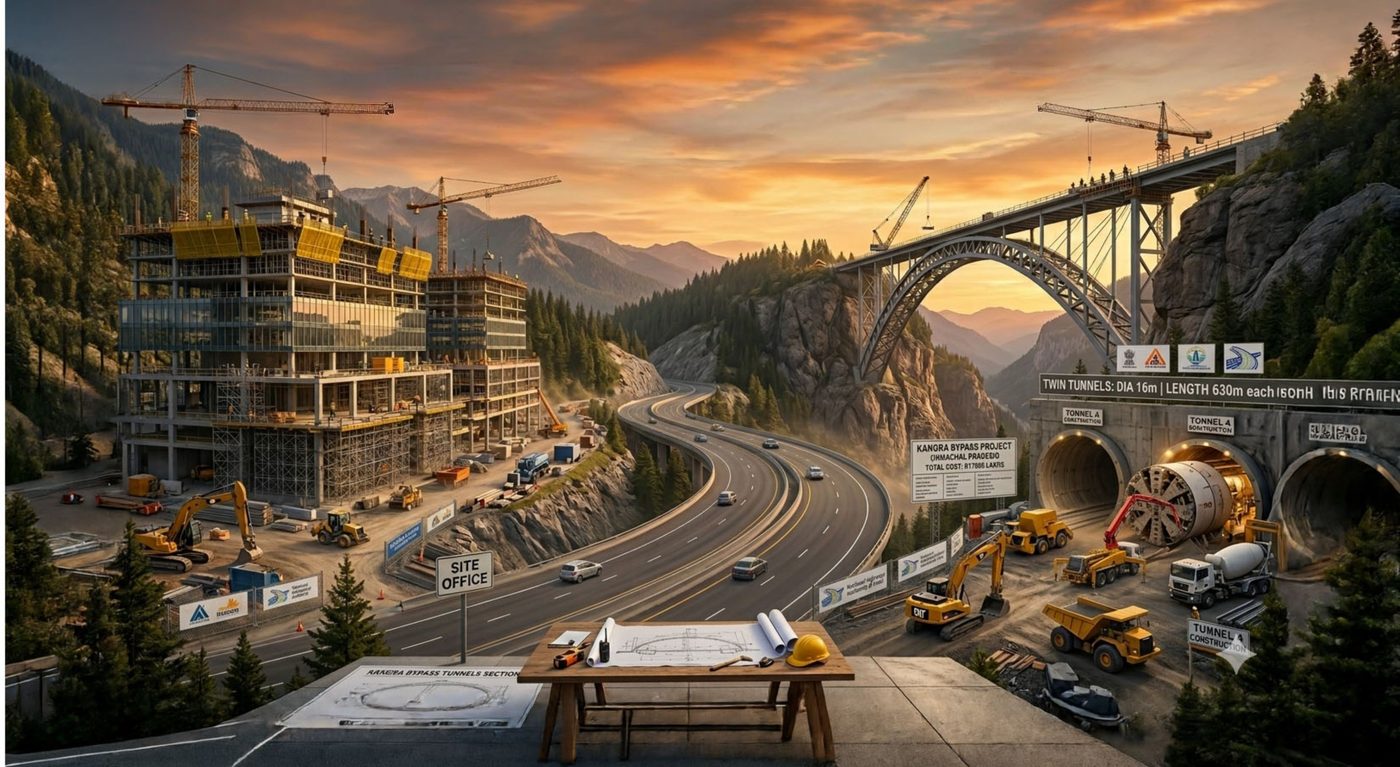 Aerial view of highway and bridge infrastructure built by Nine Power Infra